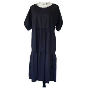 Everlane Classic Black Midi Tiared Short Sleeve Dress Size 12